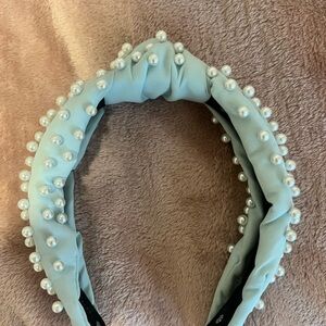 Pearl Embellished Headband - Light Blue